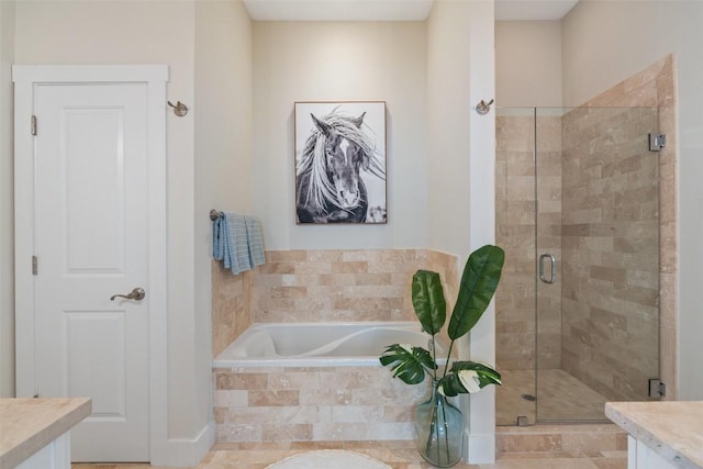 2520 Bluebonnet Ln Unit 58, Austin, TX 78704 - bathroom with vanity, a bath, and a shower stall