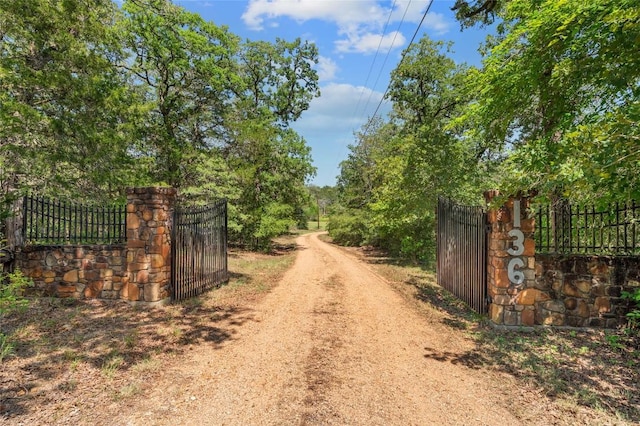 136 Red Fox Ln, Bastrop, TX 78602 - view of dirt / gravel road featuring a gate and a gated entry