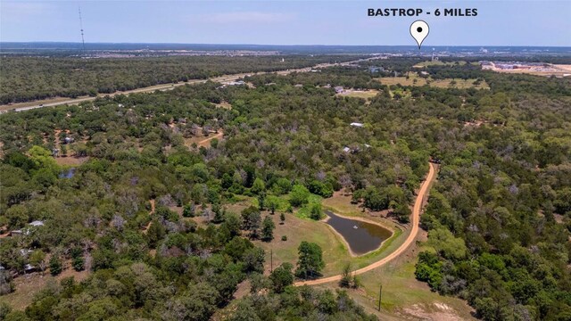 136 Red Fox Ln, Bastrop, TX 78602 - aerial view of property's location featuring a heavily wooded area