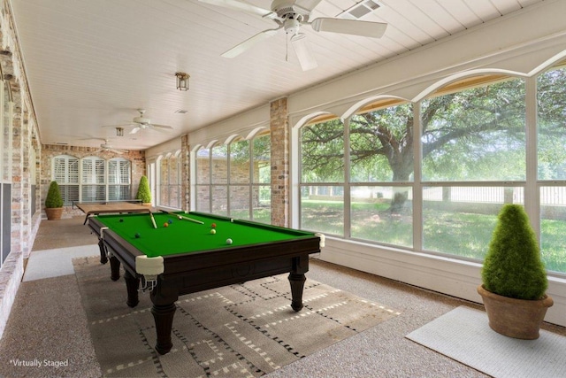 1204 Fairway Cir, Salado, TX 76571 - playroom with ceiling fan, billiards, and carpet flooring