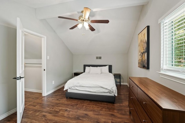 12508 Terra Nova Ln, Austin, TX 78727 - bedroom featuring vaulted ceiling, dark wood-type flooring, a ceiling fan, and baseboards