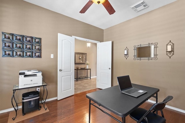 306 Water Oak Dr, Cedar Park, TX 78613 - home office with ceiling fan, wood finished floors, and baseboards