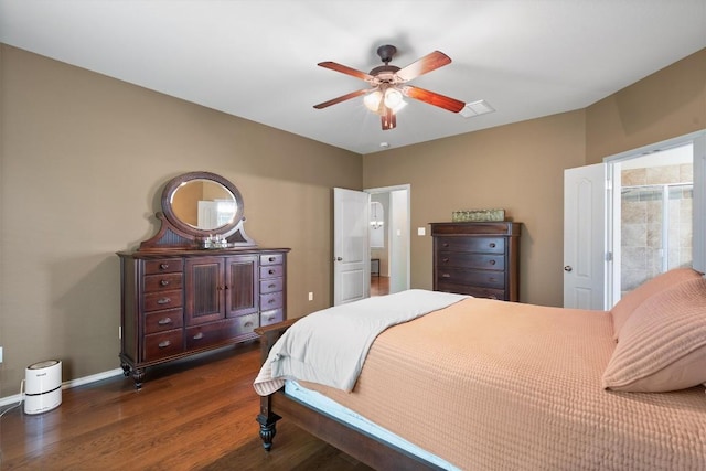 306 Water Oak Dr, Cedar Park, TX 78613 - bedroom featuring dark wood-style floors, baseboards, and ceiling fan