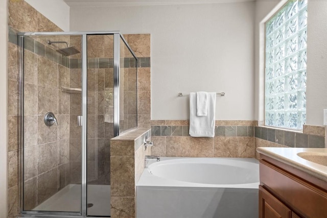 306 Water Oak Dr, Cedar Park, TX 78613 - bathroom featuring a bath, vanity, and a shower stall