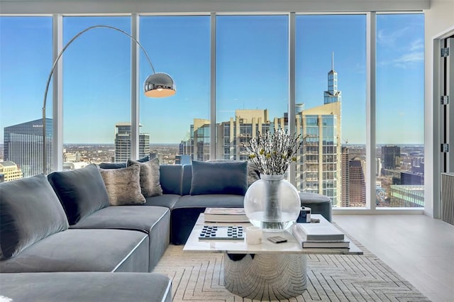 301 W Ave Unit 4103, Austin, TX 78701 - living area featuring a view of city, a wall of windows, and wood finished floors
