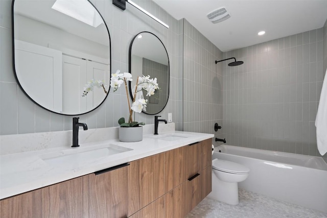3403 Cascadera Dr, Austin, TX 78731 - bathroom with shower / washtub combination, double vanity, and tile patterned flooring