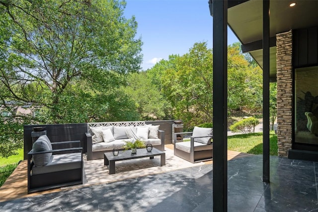 3403 Cascadera Dr, Austin, TX 78731 - view of patio / terrace with an outdoor hangout area