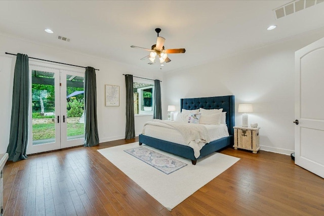 9308 Prince Charles, Austin, TX 78730 - bedroom featuring access to outside, hardwood / wood-style flooring, french doors, crown molding, and baseboards