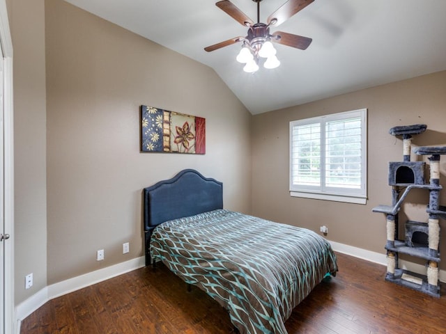 20104 Bunker Cv, Lago Vista, TX 78645 - bedroom featuring lofted ceiling, wood-type flooring, and ceiling fan
