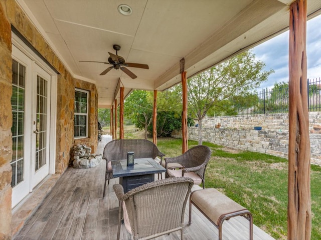 20104 Bunker Cv, Lago Vista, TX 78645 - deck featuring a ceiling fan and french doors