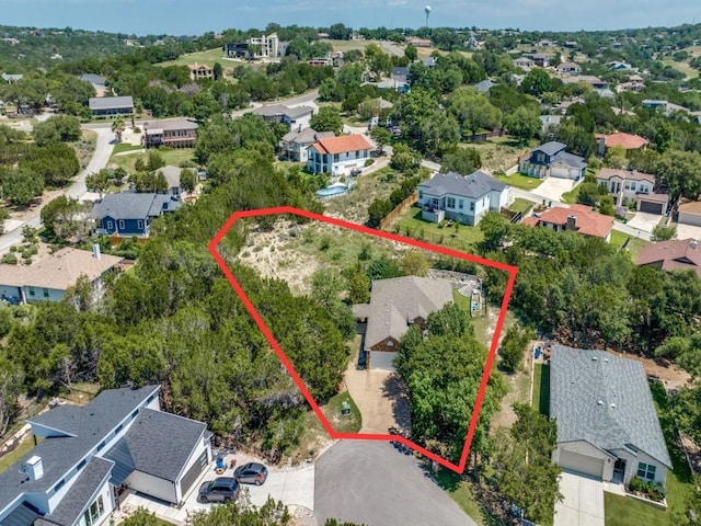 20104 Bunker Cv, Lago Vista, TX 78645 - aerial perspective of suburban area featuring property parcel outlined