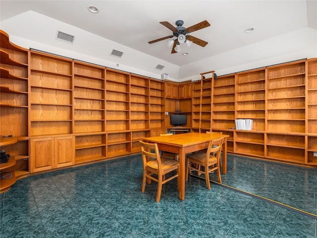 12208 Antoinette Pl, Austin, TX 78727 - office featuring ceiling fan and recessed lighting