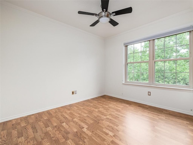 12208 Antoinette Pl, Austin, TX 78727 - spare room featuring light wood-style floors, crown molding, and a ceiling fan