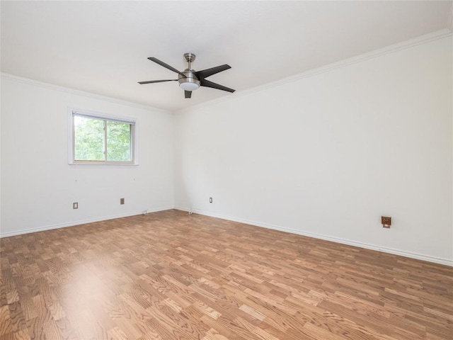 12208 Antoinette Pl, Austin, TX 78727 - spare room with light wood finished floors, a ceiling fan, baseboards, and ornamental molding