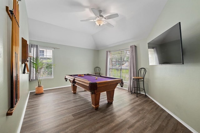 8007 Weldon Springs Ct, Austin, TX 78726 - game room with plenty of natural light, dark wood-type flooring, pool table, ceiling fan, and lofted ceiling