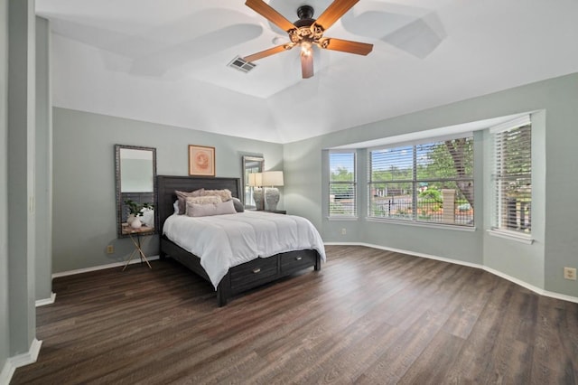 8007 Weldon Springs Ct, Austin, TX 78726 - bedroom featuring dark wood-style floors, a ceiling fan, and vaulted ceiling