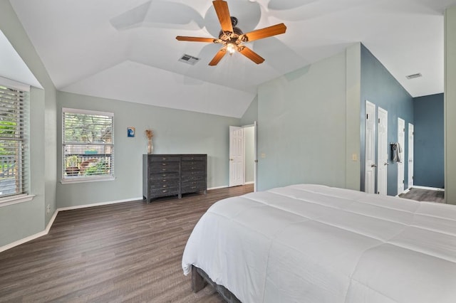 8007 Weldon Springs Ct, Austin, TX 78726 - bedroom featuring vaulted ceiling, wood finished floors, and ceiling fan