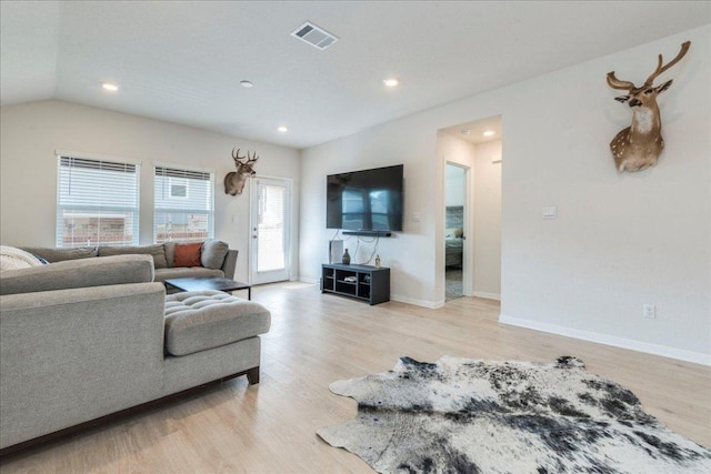 185 Standing Rock Ln, Marble Falls, TX 78654 - living room with light wood-style flooring, recessed lighting, and baseboards