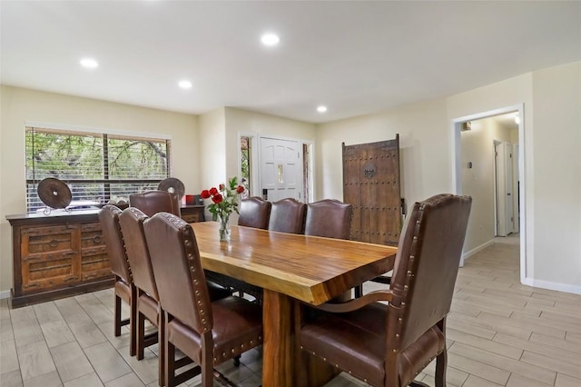 1313 Oakridge Dr, Blanco, TX 78606 - dining area with baseboards, light wood-type flooring, and recessed lighting