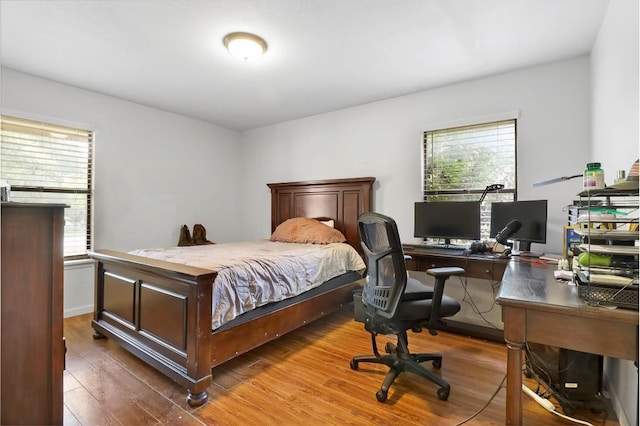 1313 Oakridge Dr, Blanco, TX 78606 - bedroom featuring multiple windows, wood finished floors, and an office area