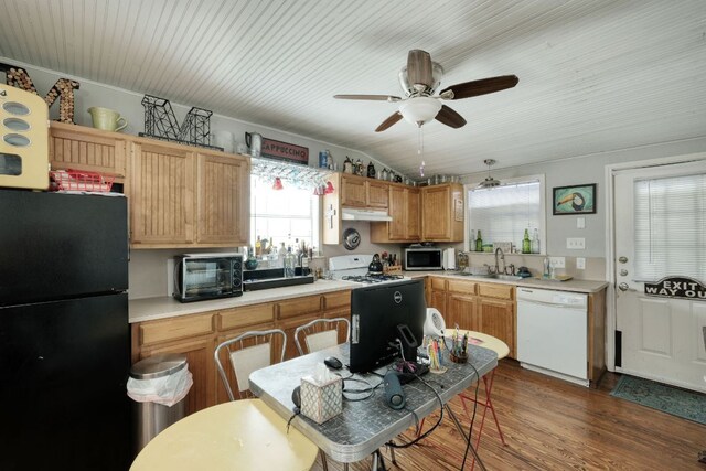 3780 Fm 972, Georgetown, TX 78673 - kitchen featuring white appliances, a sink, under cabinet range hood, ceiling fan, and light countertops