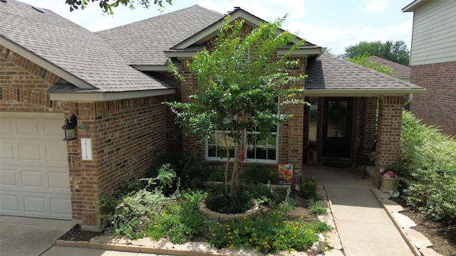 2721 Saddle Blanket Pl, Leander, TX 78641 - property entrance featuring brick siding, roof with shingles, and a garage