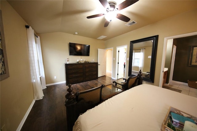2721 Saddle Blanket Pl, Leander, TX 78641 - bedroom featuring wood finished floors, lofted ceiling, and ceiling fan