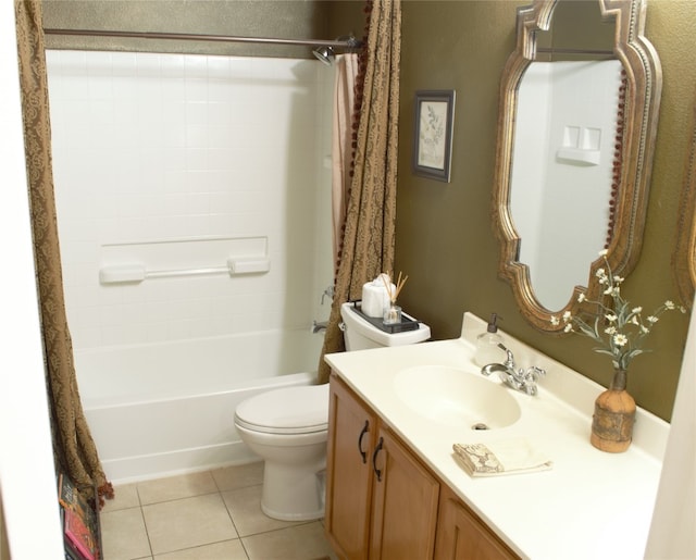 2721 Saddle Blanket Pl, Leander, TX 78641 - full bath featuring vanity, tile patterned floors, and shower / tub combo with curtain