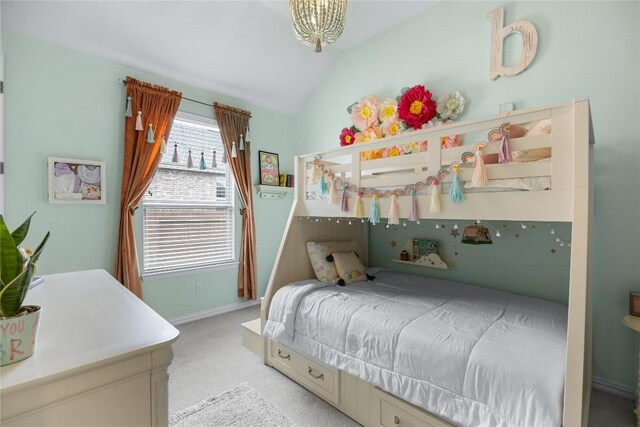 562 Stone River Dr, Austin, TX 78737 - bedroom featuring lofted ceiling, carpet floors, and baseboards