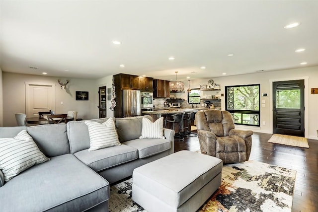 11700 Rim Rock Trl, Austin, TX 78737 - living room featuring recessed lighting and dark wood-style flooring