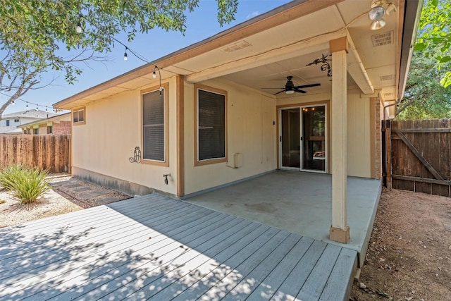 1011 Moser River Dr, Leander, TX 78641 - deck featuring a ceiling fan and a patio