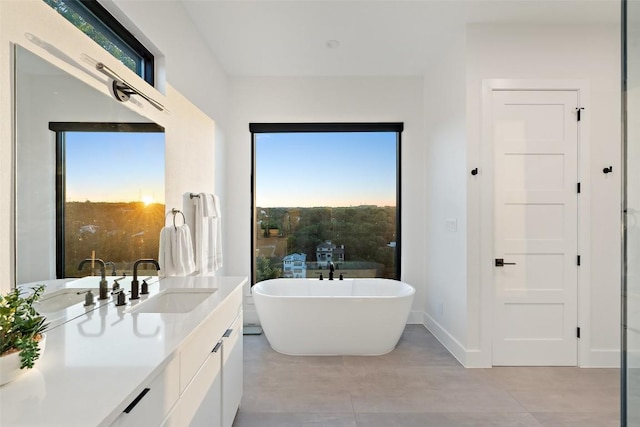 14417 Cochise Trl, Austin, TX 78734 - full bathroom with plenty of natural light, vanity, a freestanding bath, and baseboards