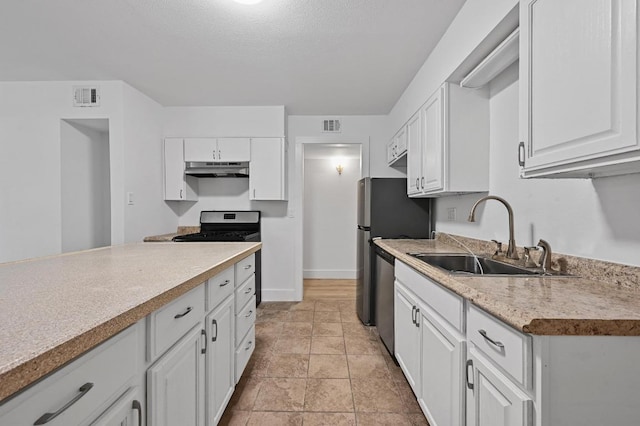 2303 E E Side Dr Unit 102, Austin, TX 78704 - kitchen with white cabinetry, under cabinet range hood, light countertops, and stainless steel dishwasher