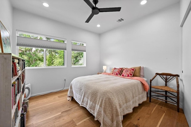 1001 Walter St Unit 2, Austin, TX 78702 - bedroom featuring recessed lighting, light wood-type flooring, and a ceiling fan