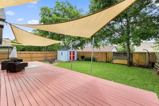 2205 Thornwild Pass, Austin, TX 78758 - deck with a storage unit and a fenced backyard