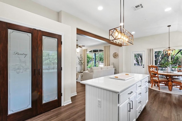 1008 Twin Terrace Ct, Round Rock, TX 78665 - kitchen featuring dark wood finished floors, white cabinetry, french doors, light countertops, and recessed lighting