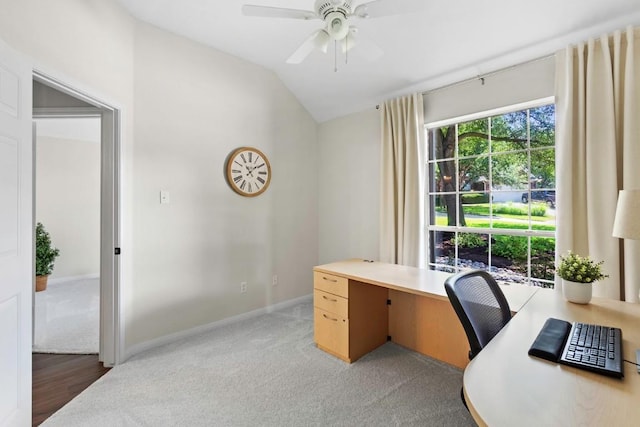 1008 Twin Terrace Ct, Round Rock, TX 78665 - office space featuring vaulted ceiling, ceiling fan, baseboards, and light colored carpet