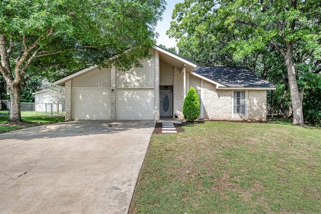1906 Garden Villa Dr, Georgetown, TX 78628 - mid-century modern home with a garage, driveway, and brick siding