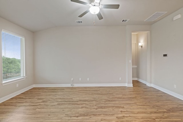 1116 Highwater Dr, Georgetown, TX 78628 - unfurnished room with light wood finished floors, a ceiling fan, baseboards, and lofted ceiling