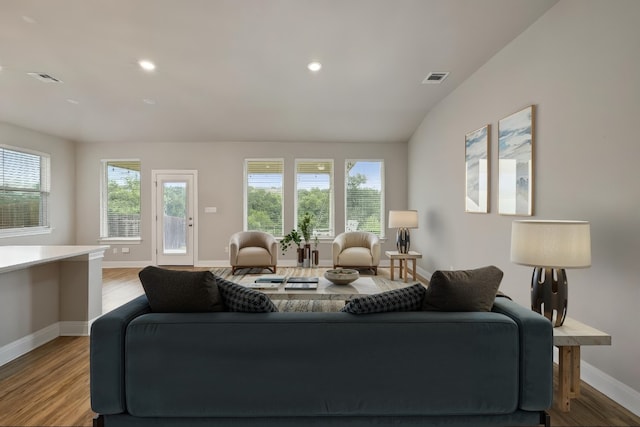 1116 Highwater Dr, Georgetown, TX 78628 - living room featuring wood finished floors, plenty of natural light, and recessed lighting