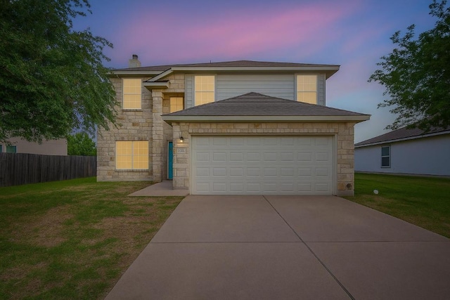 223 Flinn St, Hutto, TX 78634 - traditional-style home featuring stone siding, a garage, driveway, and a chimney