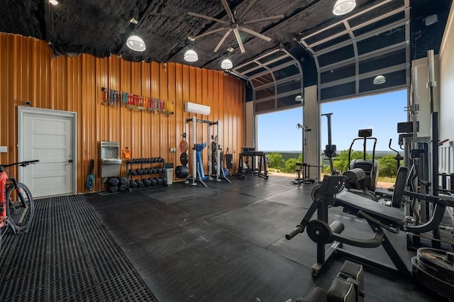 2300 Stagecoach Ranch Loop Unit B, Dripping Springs, TX 78620 - workout area with a garage and wood walls