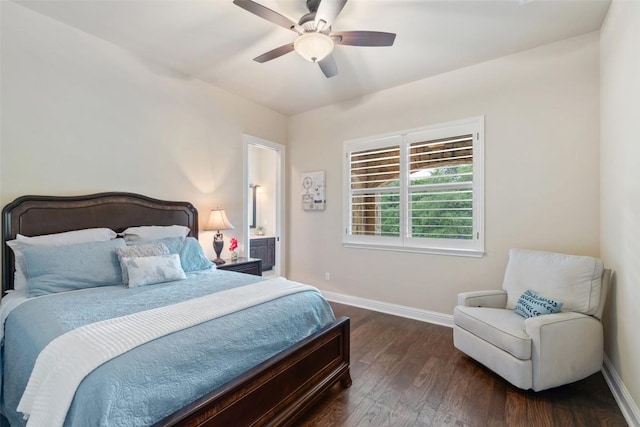 303 Bella Montagna Cir, Austin, TX 78734 - bedroom with dark wood-style floors, ceiling fan, and connected bathroom
