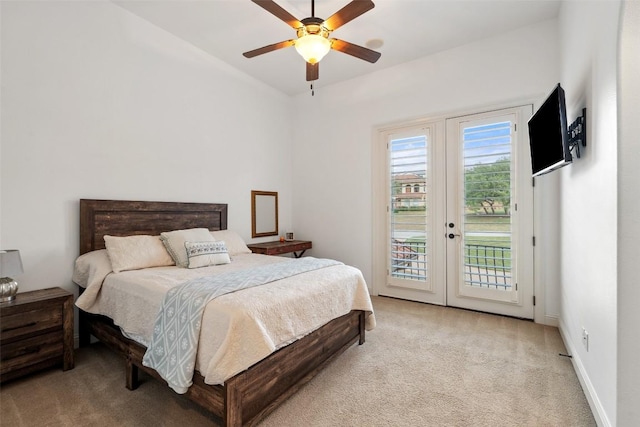 303 Bella Montagna Cir, Austin, TX 78734 - bedroom featuring access to outside, light carpet, french doors, and a ceiling fan