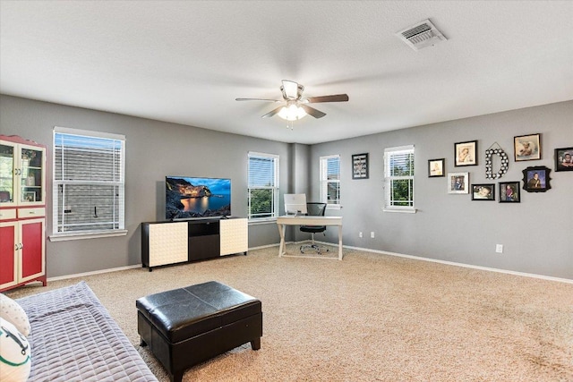 257 Culebra Dr, Georgetown, TX 78626 - living area featuring a desk, a ceiling fan, plenty of natural light, and baseboards