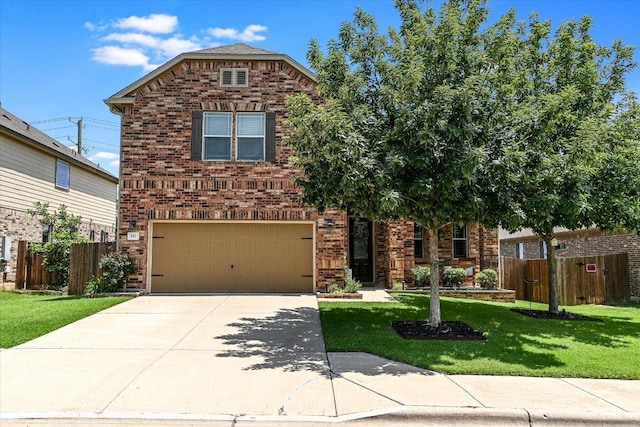 257 Culebra Dr, Georgetown, TX 78626 - view of front of property featuring an attached garage, brick siding, and concrete driveway