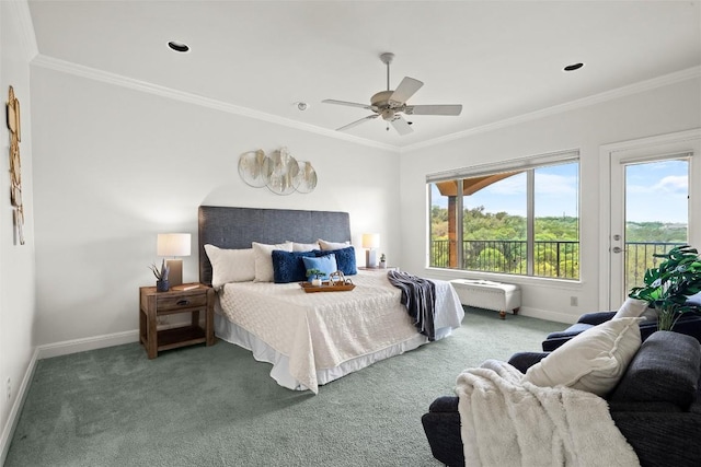 8546 Adirondack Trl Unit 14, Austin, TX 78759 - bedroom with access to exterior, carpet flooring, crown molding, multiple windows, and recessed lighting