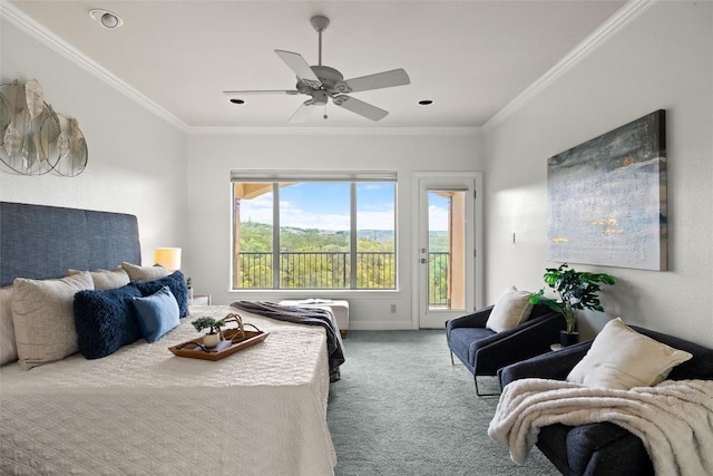 8546 Adirondack Trl Unit 14, Austin, TX 78759 - bedroom with access to outside, carpet floors, crown molding, and a ceiling fan