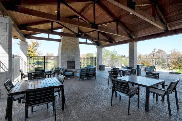 320 Bright Star Ln, Georgetown, TX 78628 - view of patio / terrace featuring outdoor dining space, a gazebo, and an outdoor living space with a fireplace