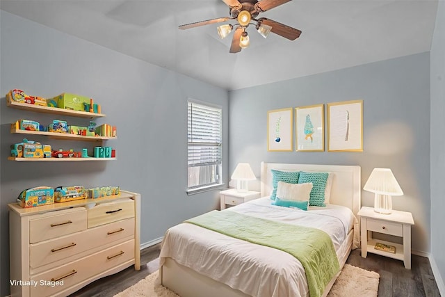 2141 Rachel Ln, Round Rock, TX 78664 - bedroom featuring dark wood-style flooring, baseboards, and a ceiling fan